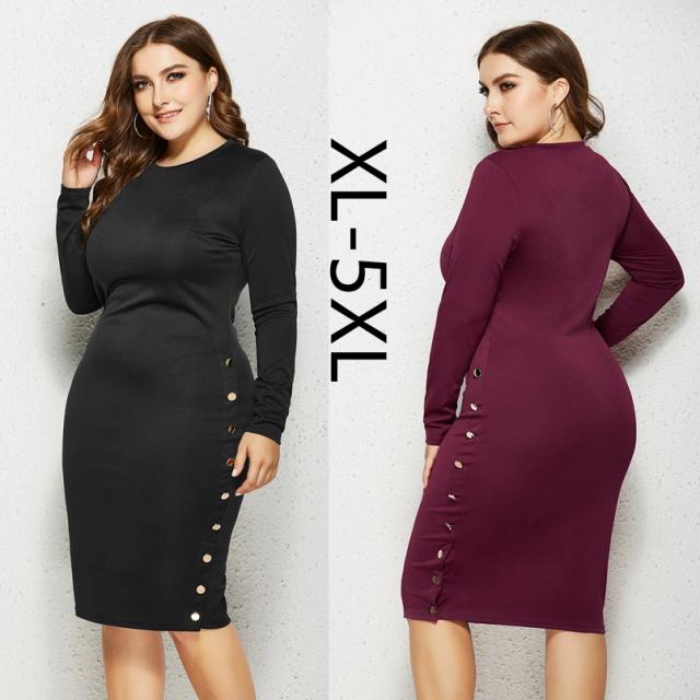 Fat we Dresses Autumn Winter Plus Size Over Knee Dress