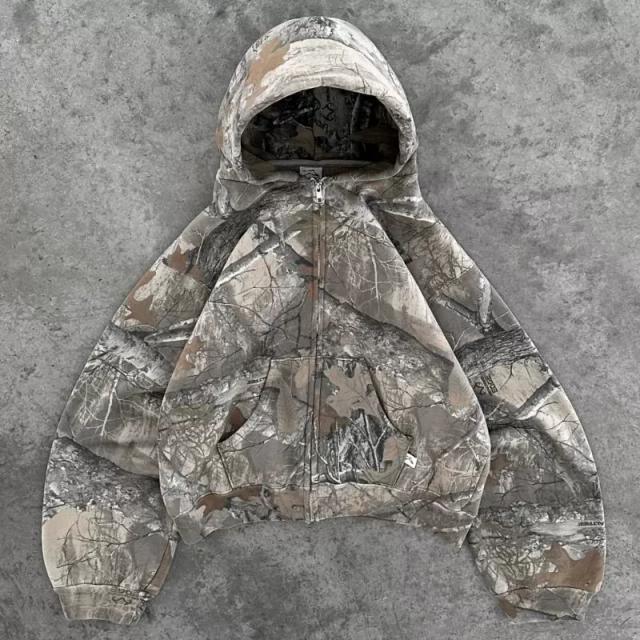 Y2K retro zip up hoodie men camouflage pattern zipper sweats