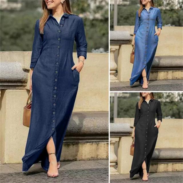 DRESS WOMEN DRESSES LONG MAXI PLUS SHIRT WINTER Autumn